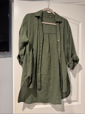 Olive Green Linen Button-Up Tunic